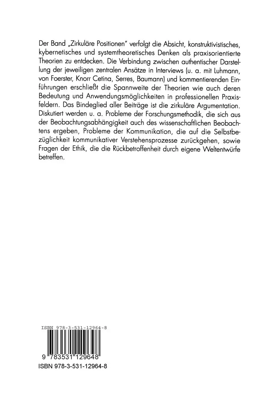 Rückseite: 9783531129648 | Zirkuläre Positionen | Konstruktivismus als praktische Theorie | Buch