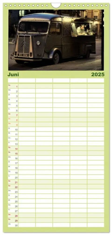 Bild: 9783457109748 | Familienplaner 2025 - Oldtimer auf Tour mit 5 Spalten...