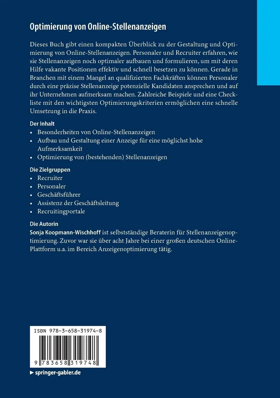 Rückseite: 9783658319748 | Optimierung von Online-Stellenanzeigen | Sonja Koopmann-Wischhoff