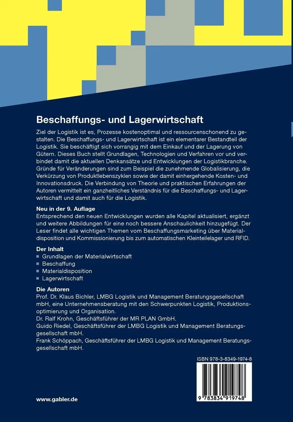 Rückseite: 9783834919748 | Beschaffungs- und Lagerwirtschaft | Klaus Bichler (u. a.) | Buch | XVI