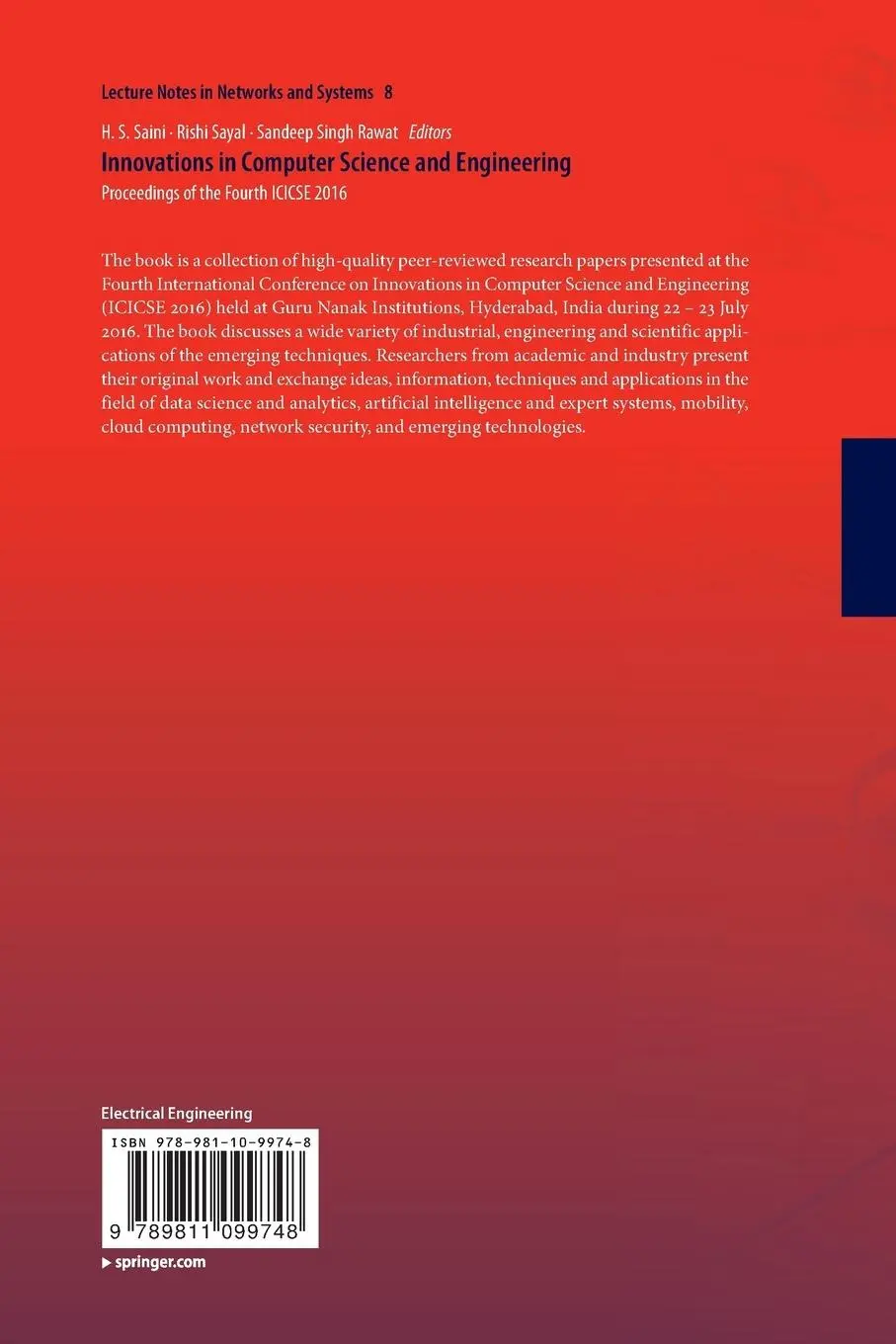 Rückseite: 9789811099748 | Innovations in Computer Science and Engineering | H. S. Saini (u. a.)