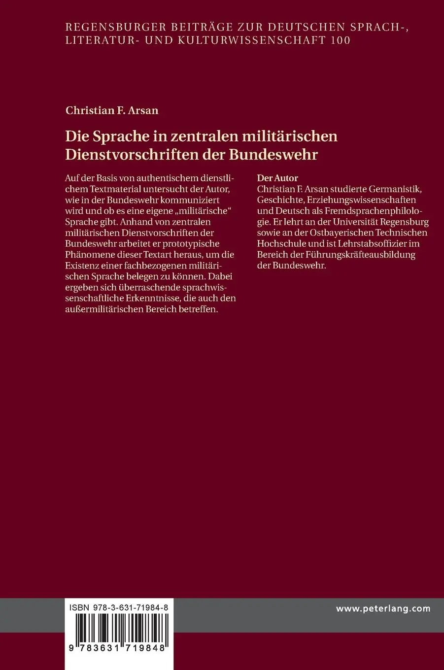Rückseite: 9783631719848 | Die Sprache in zentralen militärischen Dienstvorschriften der...