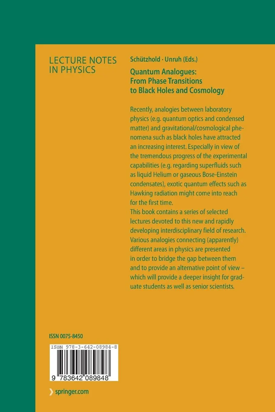 Rückseite: 9783642089848 | Quantum Analogues: From Phase Transitions to Black Holes and Cosmology