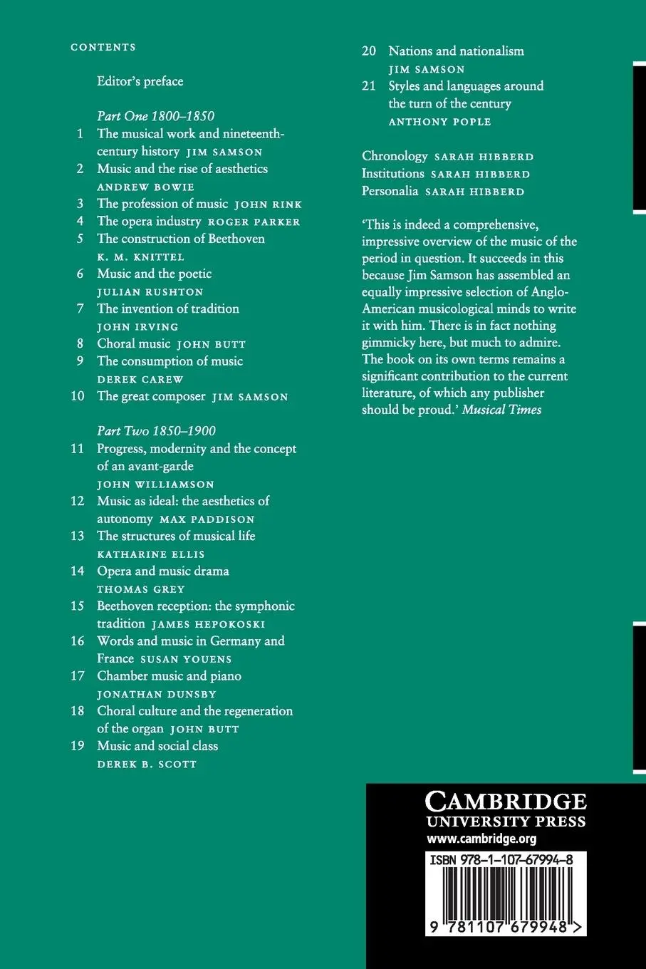 Rückseite: 9781107679948 | The Cambridge History of Nineteenth-Century Music | Jim Samson | Buch
