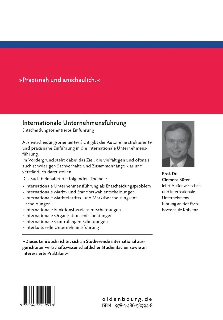 Rückseite: 9783486589948 | Internationale Unternehmensführung | Clemens Büter | Taschenbuch | X