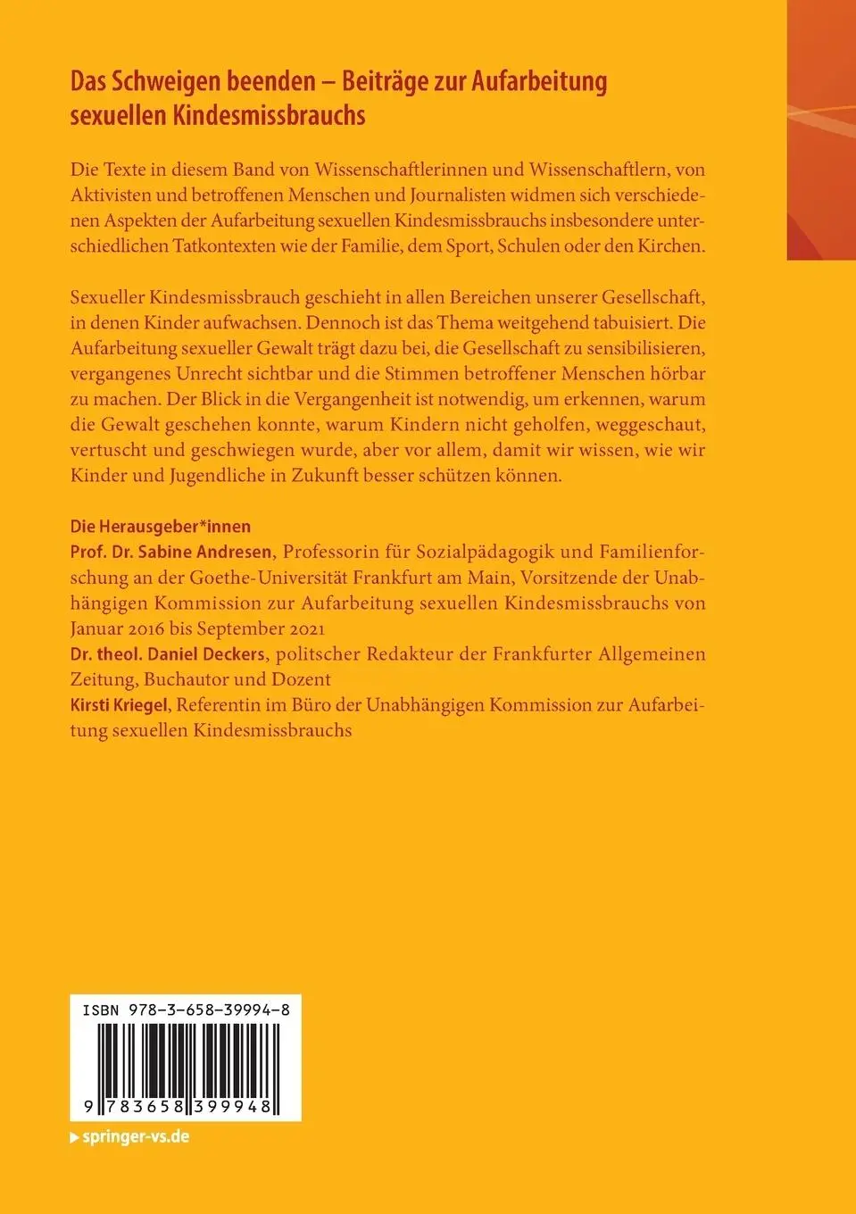Rückseite: 9783658399948 | Das Schweigen beenden - Beiträge zur Aufarbeitung sexuellen...