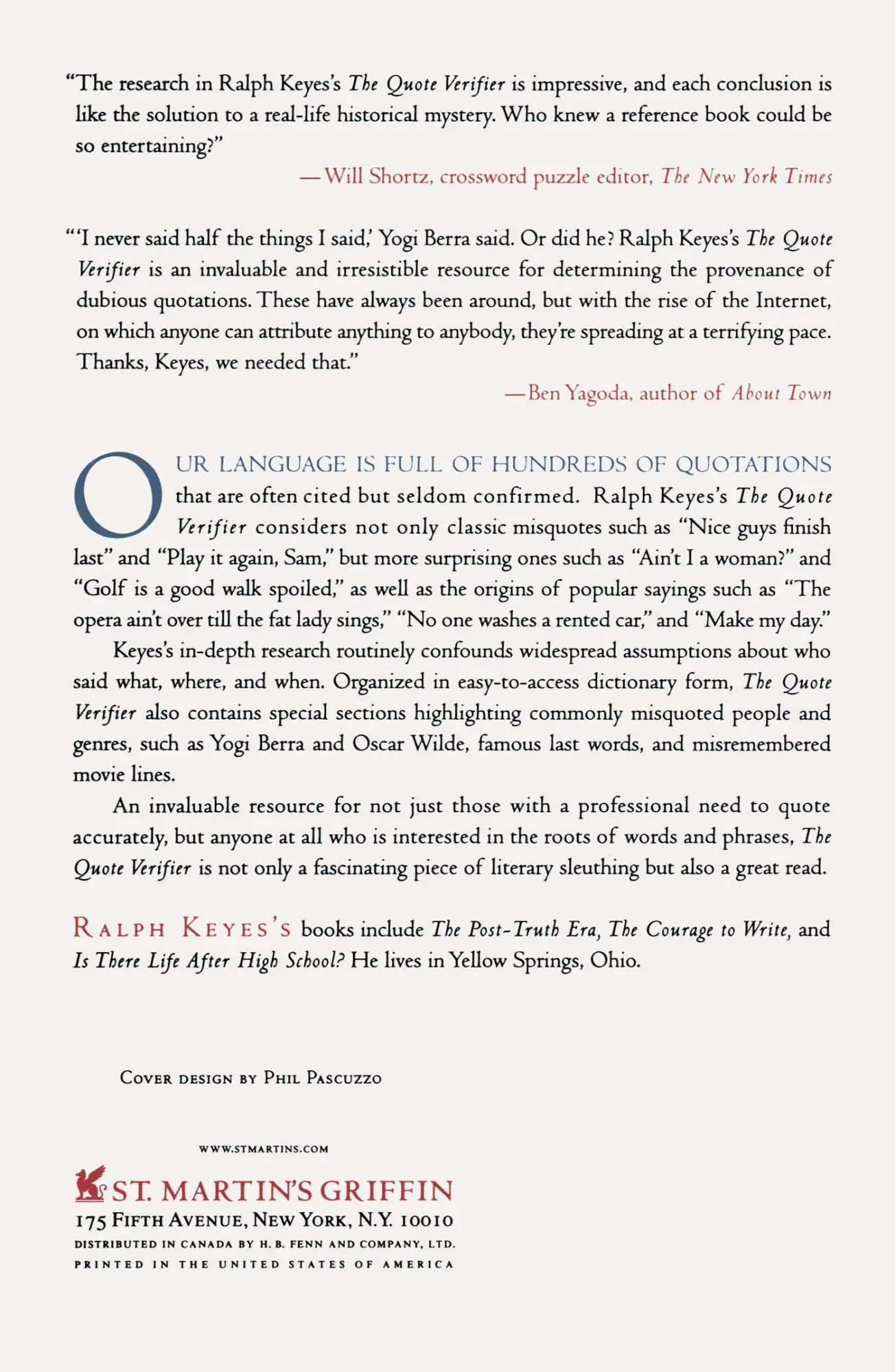 Rückseite: 9780312340049 | The Quote Verifier | Who Said What, Where, and When | Ralph Keyes