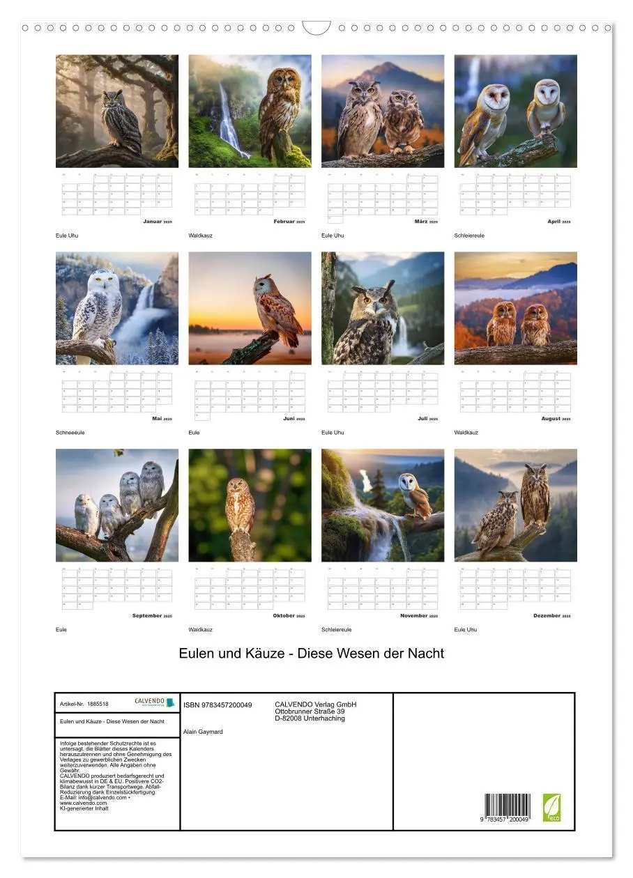 Bild: 9783457200049 | Eulen und Käuze - Diese Wesen der Nacht (Wandkalender 2025 DIN A2...