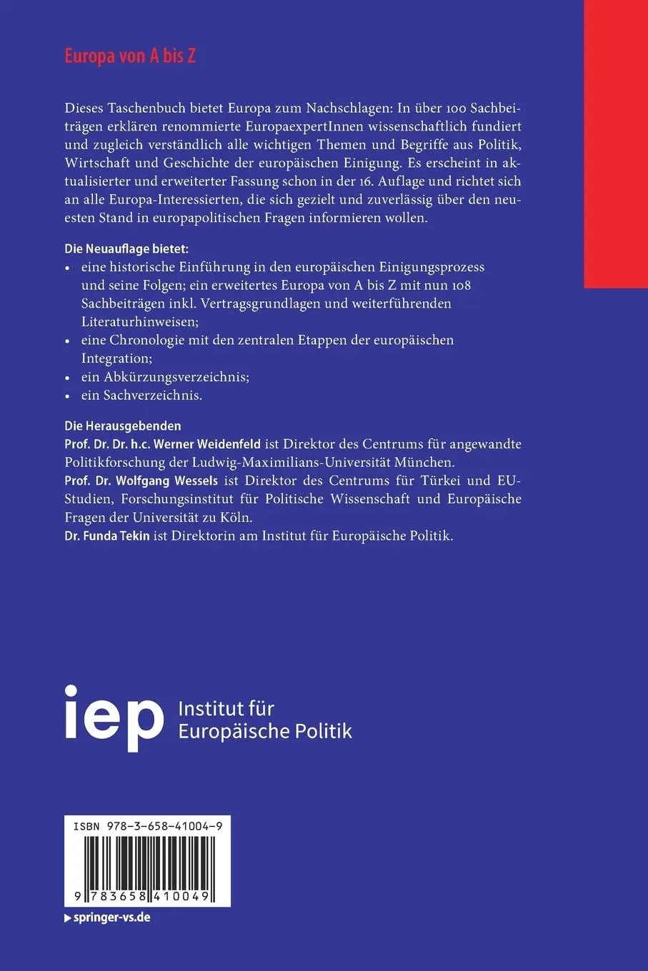 Rückseite: 9783658410049 | Europa von A bis Z | Taschenbuch der europäischen Integration | Buch