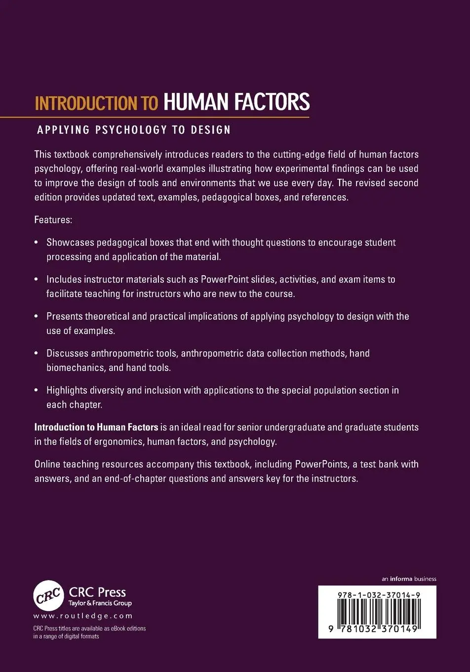 Rückseite: 9781032370149 | Introduction to Human Factors | Alex Chaparro (u. a.) | Taschenbuch