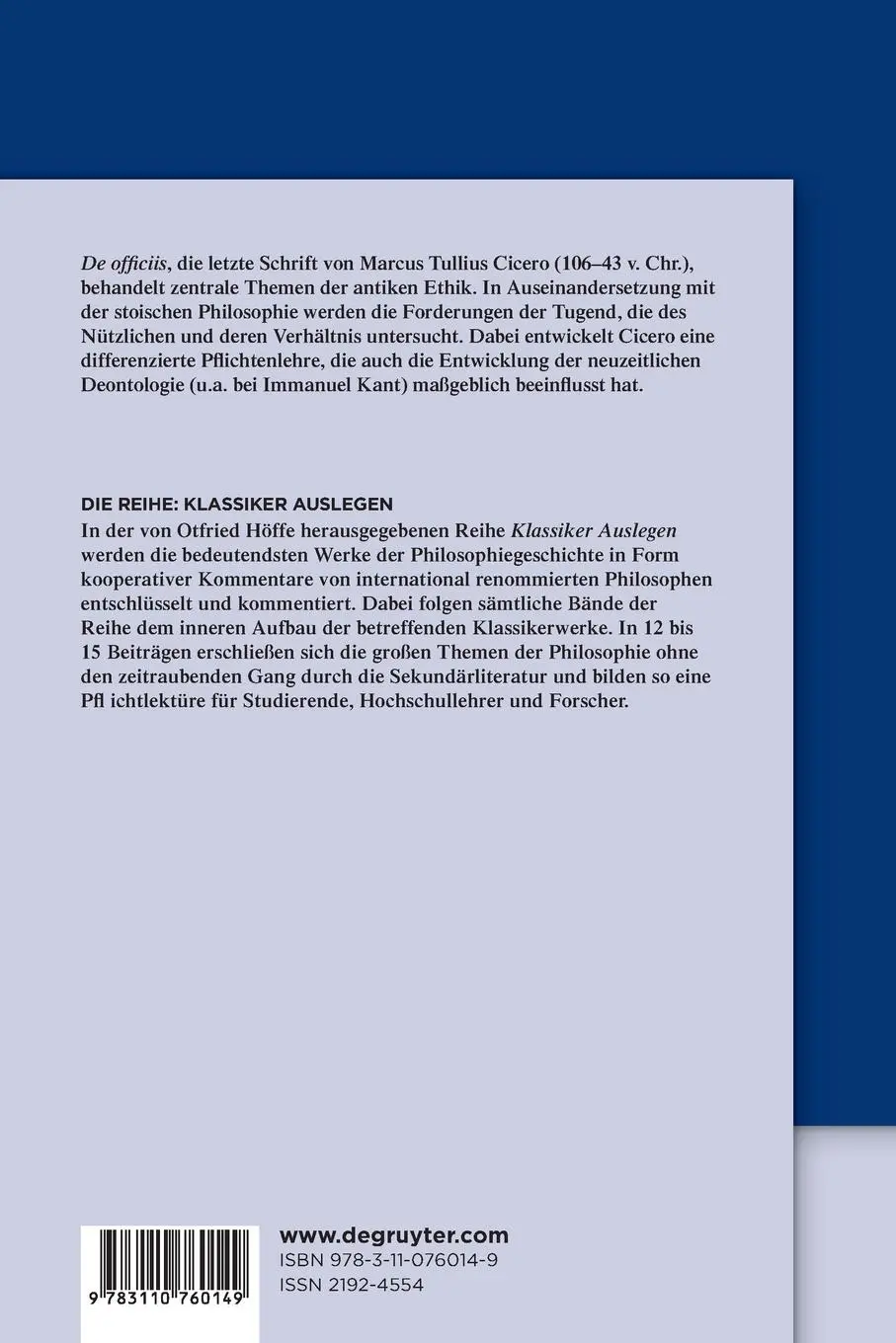 Rückseite: 9783110760149 | Cicero: De officiis | Philipp Brüllmann (u. a.) | Taschenbuch | IX