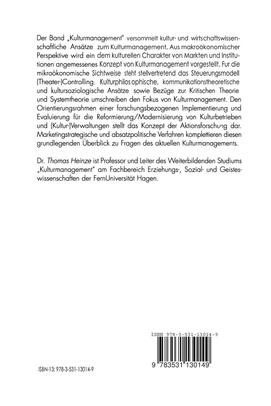 Rückseite: 9783531130149 | Kulturmanagement II | Konzepte und Strategien | Thomas Heinze | Buch