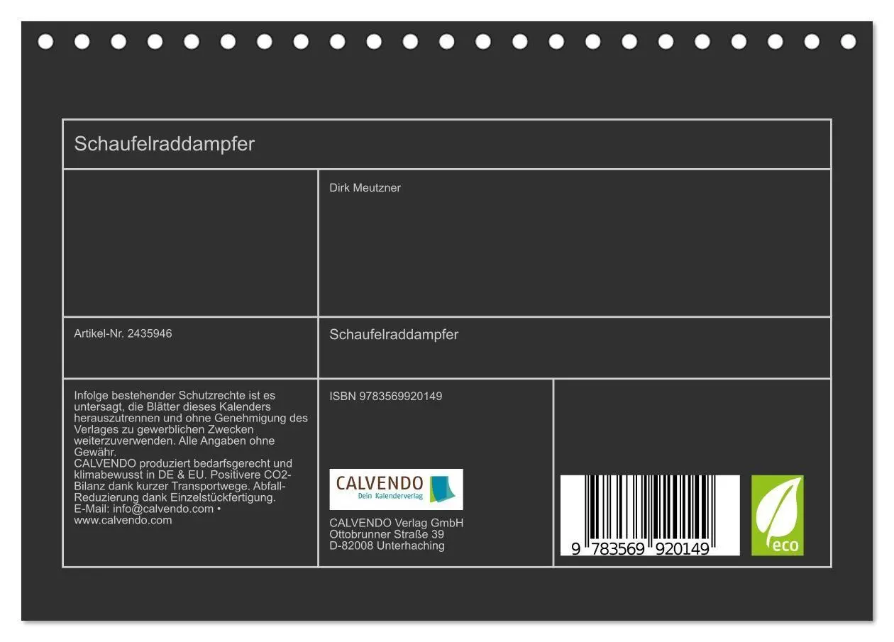 Bild: 9783569920149 | Schaufelraddampfer (Tischkalender 2027 DIN A5 quer), CALVENDO...