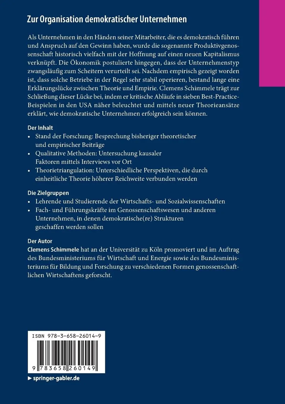 Rückseite: 9783658260149 | Zur Organisation demokratischer Unternehmen | Clemens Schimmele | Buch