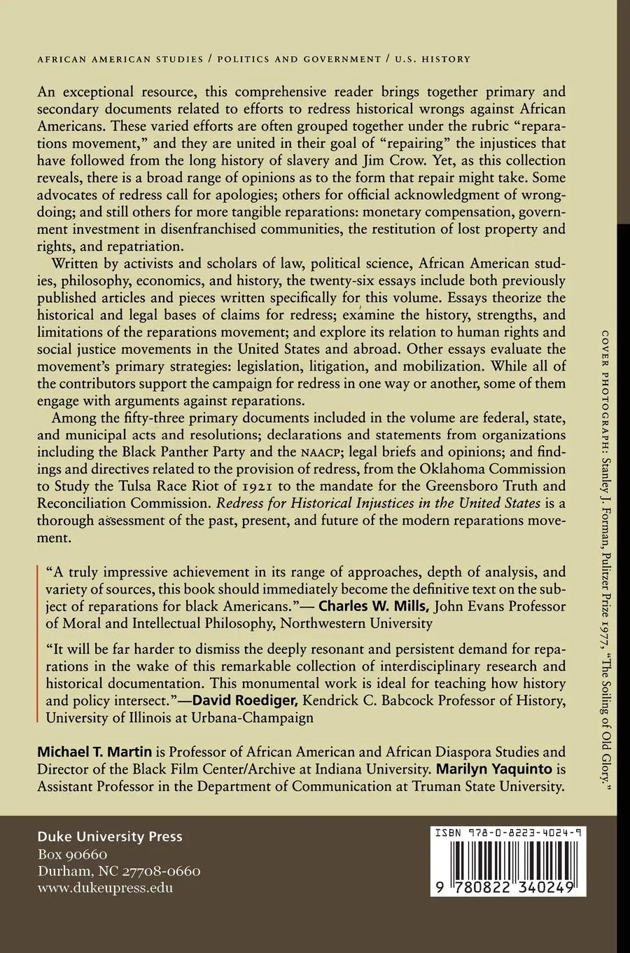 Rückseite: 9780822340249 | Redress for Historical Injustices in the United States | Martin | Buch