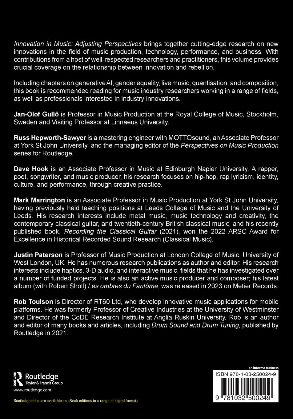 Rückseite: 9781032500249 | Innovation in Music | Adjusting Perspectives | Jan-Olof Gullö (u. a.)