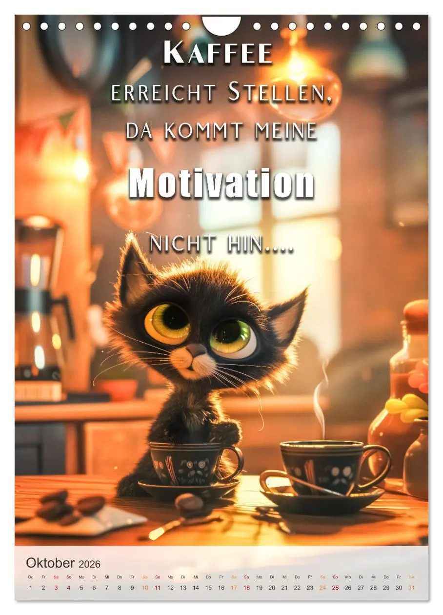 Bild: 9783457280249 | Kaffee-Katzen (Wandkalender 2026 DIN A4 hoch), CALVENDO Monatskalender