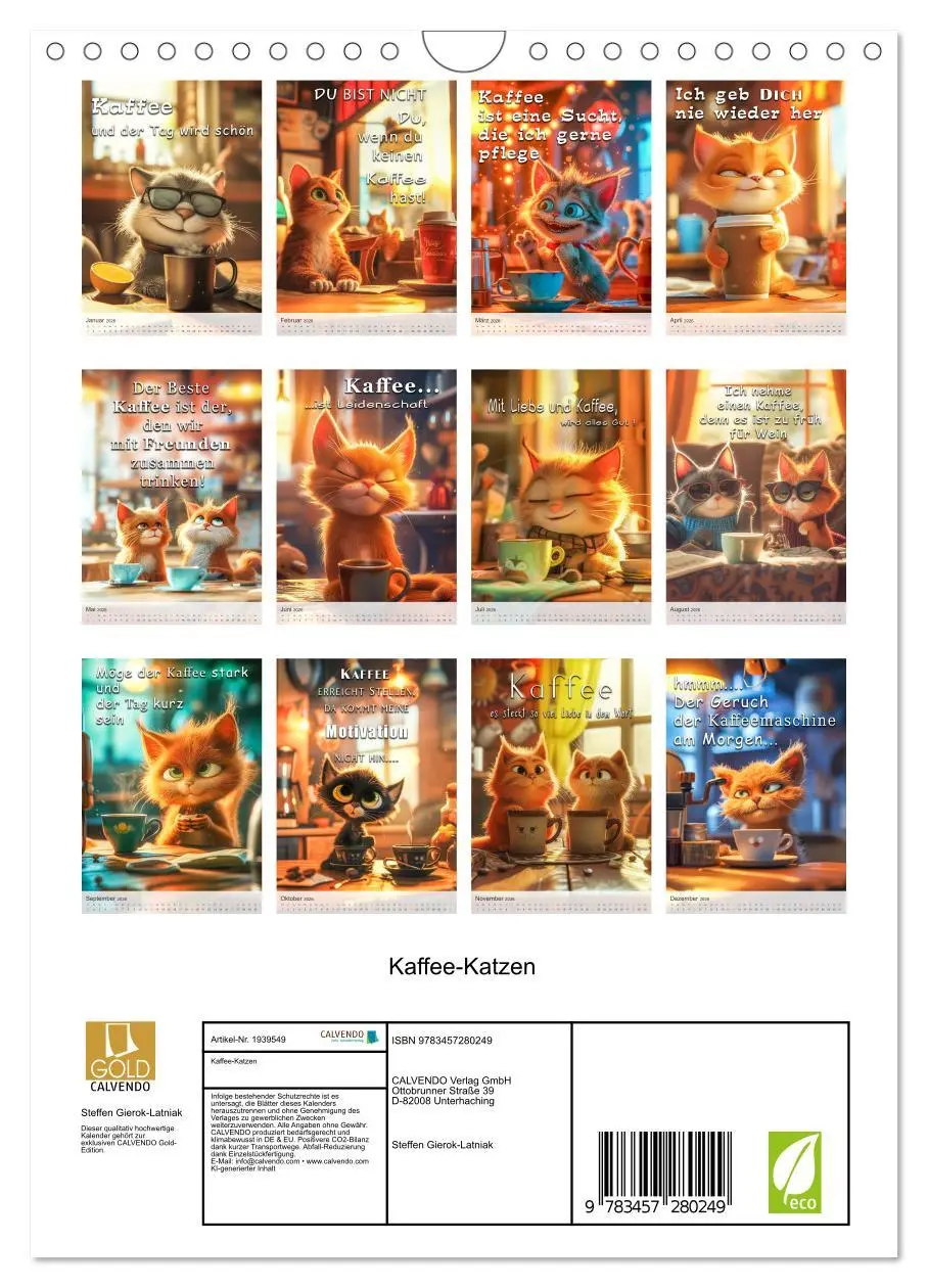 Bild: 9783457280249 | Kaffee-Katzen (Wandkalender 2026 DIN A4 hoch), CALVENDO Monatskalender