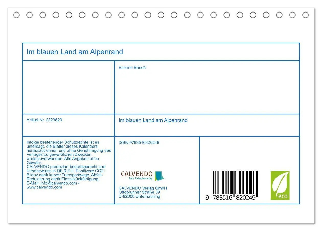 Bild: 9783516820249 | Im blauen Land am Alpenrand (Tischkalender 2027 DIN A5 quer),...