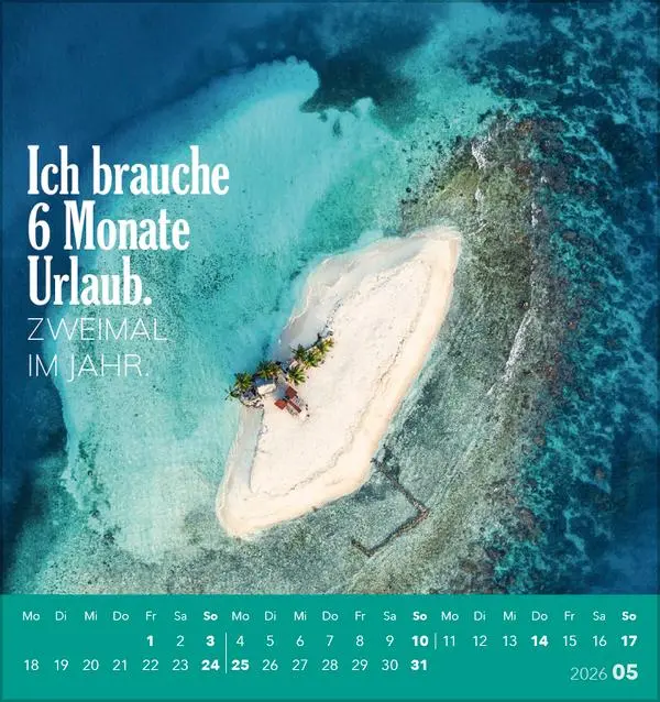 Bild: 9783731890249 | Urlaubsreif 2026 | aufstellbarer Postkartenkalender | Verlag Korsch
