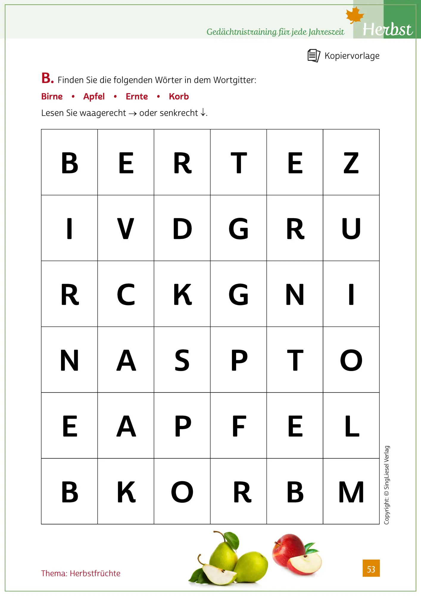 Bild: 9783944360249 | Gedächtnistraining für jede Jahreszeit - Herbst | Natali Mallek | Buch