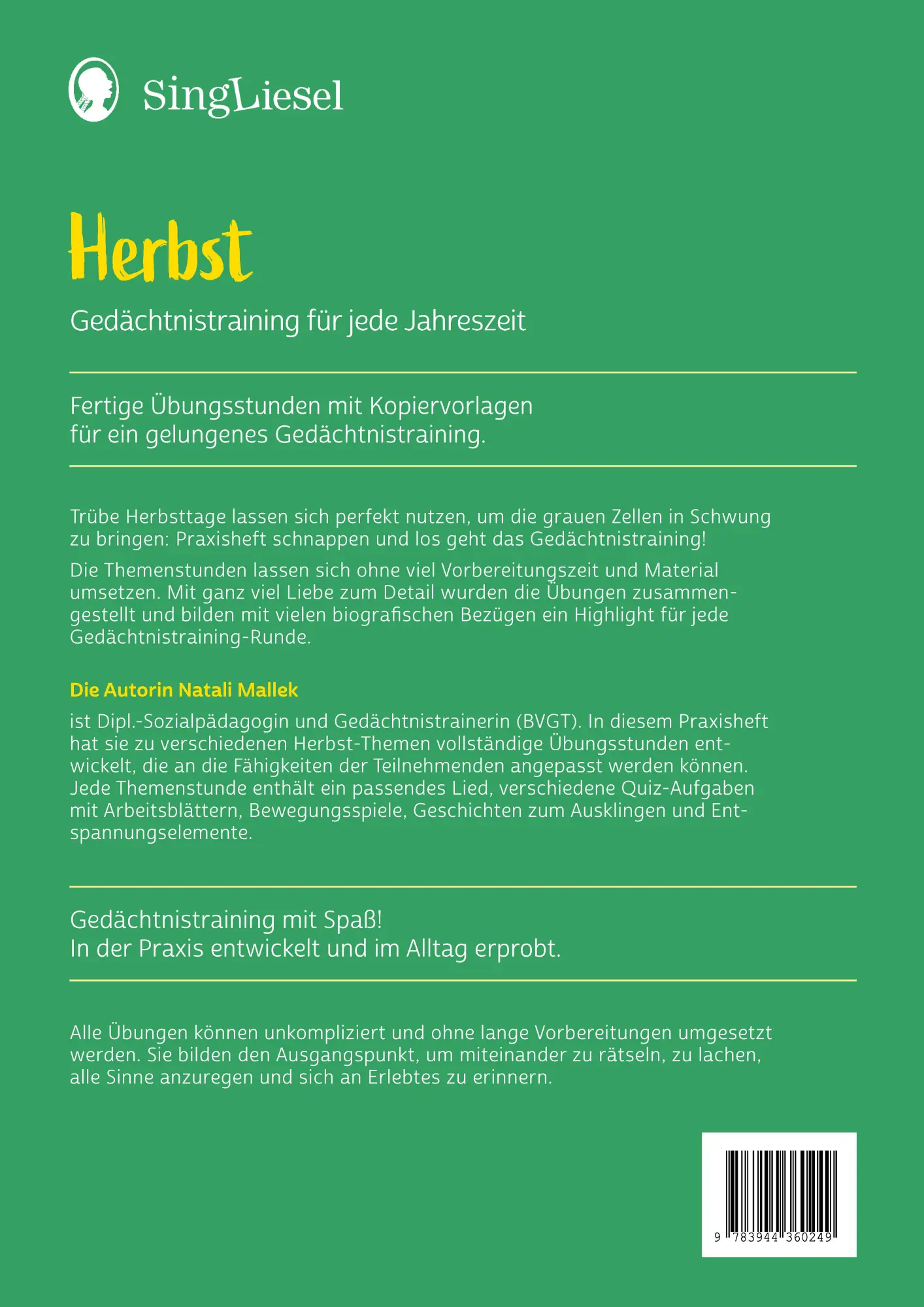 Bild: 9783944360249 | Gedächtnistraining für jede Jahreszeit - Herbst | Natali Mallek | Buch