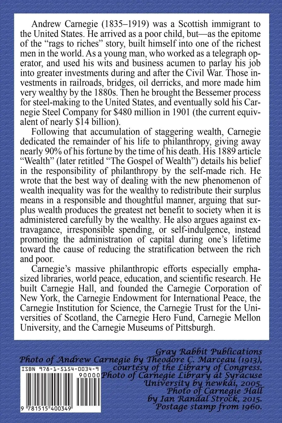 Rückseite: 9781515400349 | The Gospel of Wealth | Andrew Carnegie | Taschenbuch | Englisch | 2016