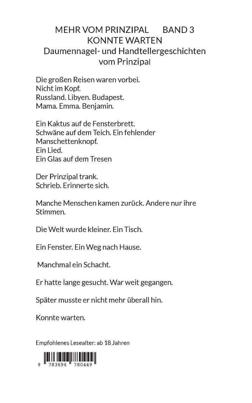 Rückseite: 9783696780449 | Konnte Warten | Daumennagel- und Handtellergeschichten vom Prinzipal