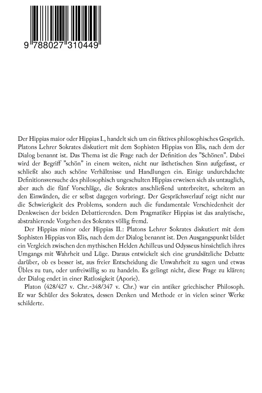 Rückseite: 9788027310449 | Hippias minor + Hippias maior | Platon (u. a.) | Taschenbuch | 2018