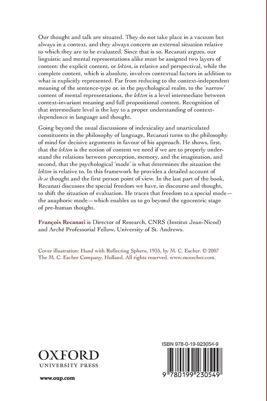 Rückseite: 9780199230549 | Perspectival Thought | A Plea for (Moderate) Relativism | Recanati