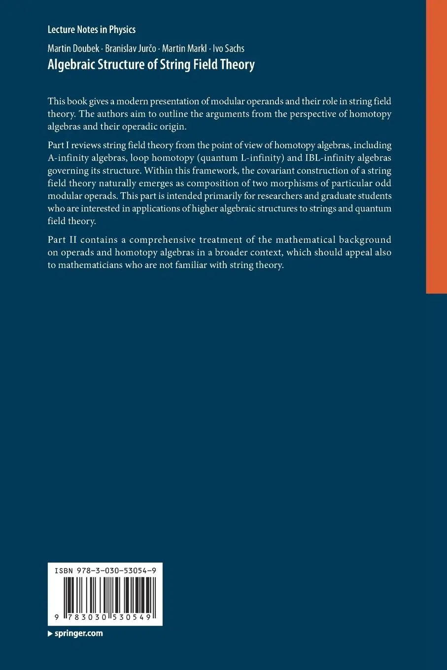 Rückseite: 9783030530549 | Algebraic Structure of String Field Theory | Martin Doubek (u. a.)