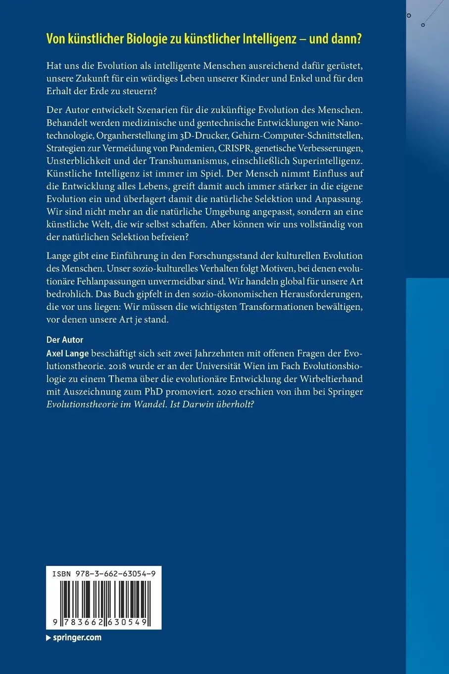 Rückseite: 9783662630549 | Von künstlicher Biologie zu künstlicher Intelligenz - und dann? | Buch