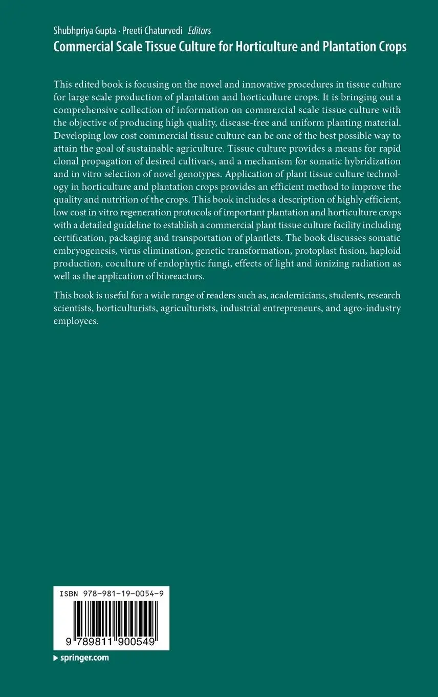 Rückseite: 9789811900549 | Commercial Scale Tissue Culture for Horticulture and Plantation Crops