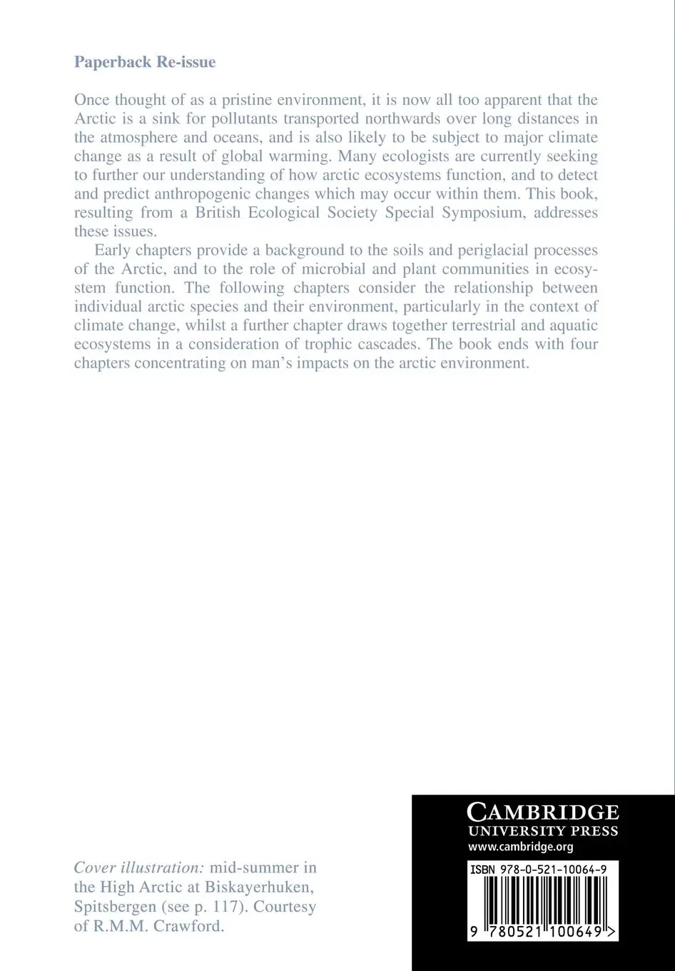 Rückseite: 9780521100649 | Ecology of Arctic Environments | Sarah J. Woodin (u. a.) | Taschenbuch