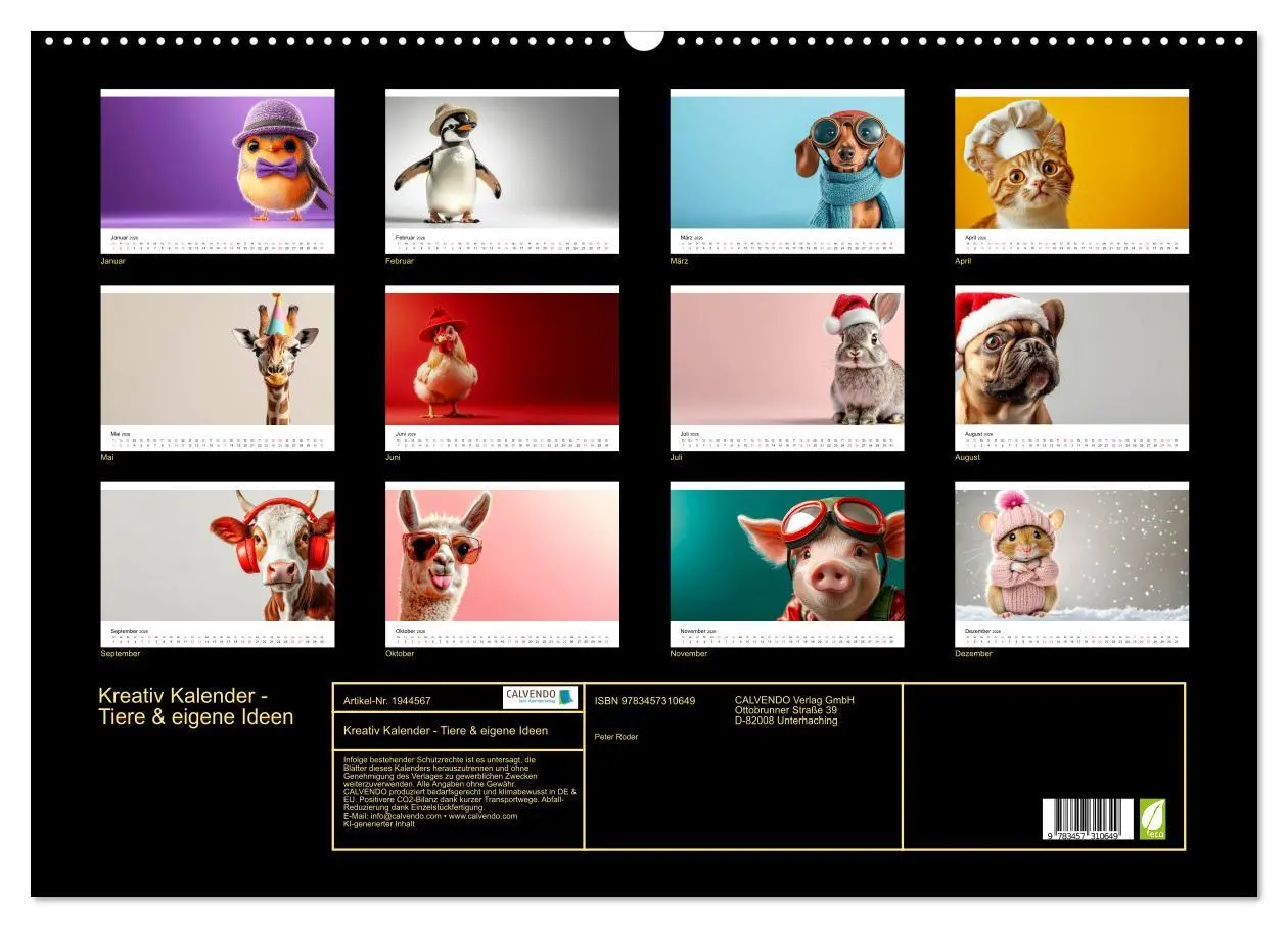 Bild: 9783457310649 | Kreativ Kalender - Tiere &amp; eigene Ideen (Wandkalender 2026 DIN A2...