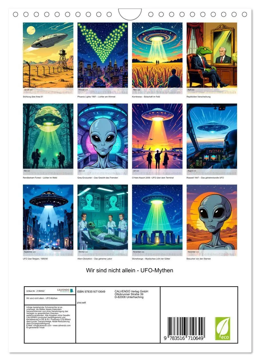 Bild: 9783516710649 | Wir sind nicht allein - UFO-Mythen (Wandkalender 2026 DIN A4 hoch),...