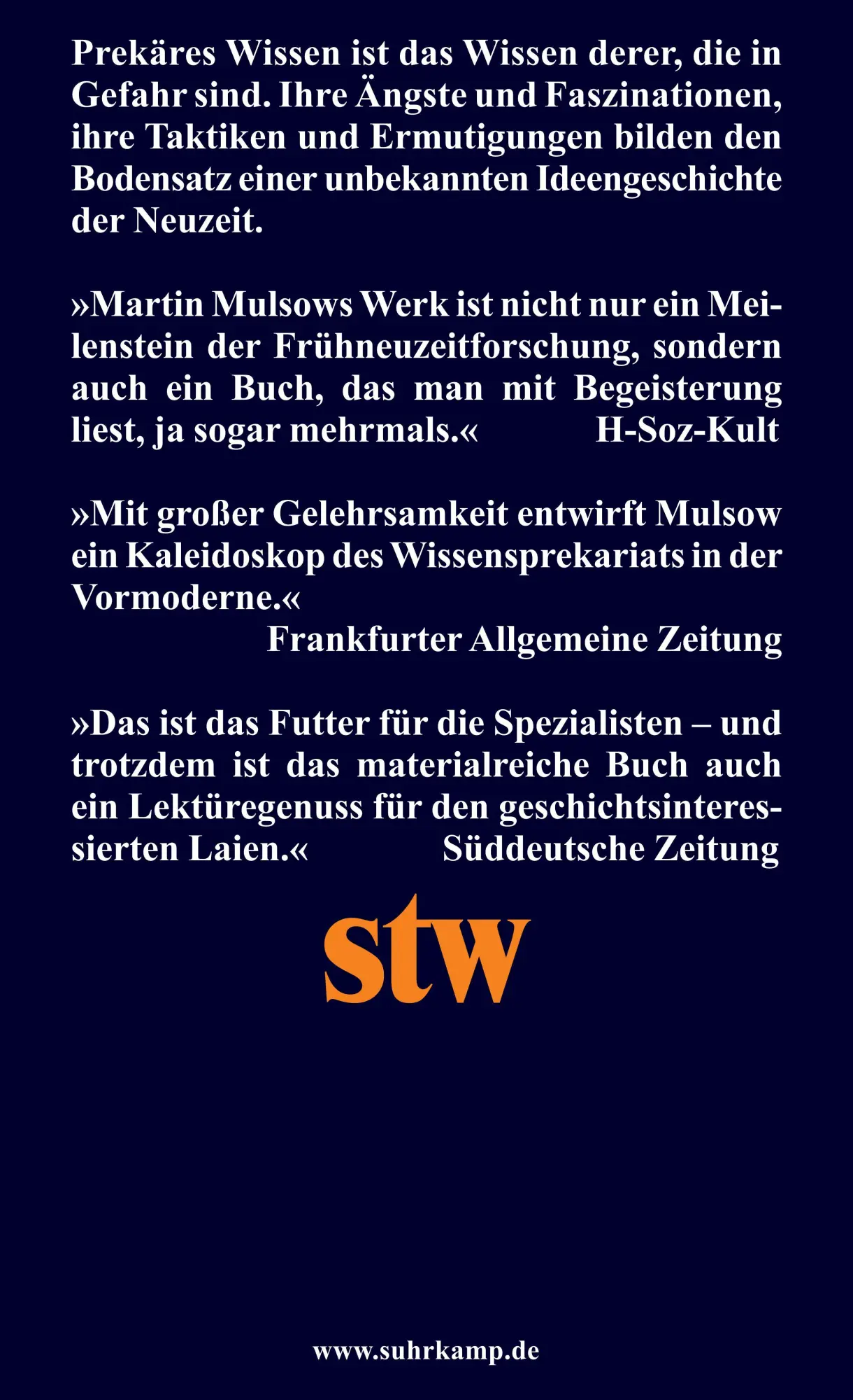 Rückseite: 9783518300749 | Prekäres Wissen | Eine andere Ideengeschichte der Frühen Neuzeit