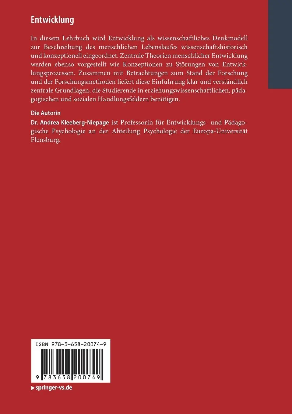 Rückseite: 9783658200749 | Entwicklung | Eine Einführung | Andrea Kleeberg-Niepage | Taschenbuch