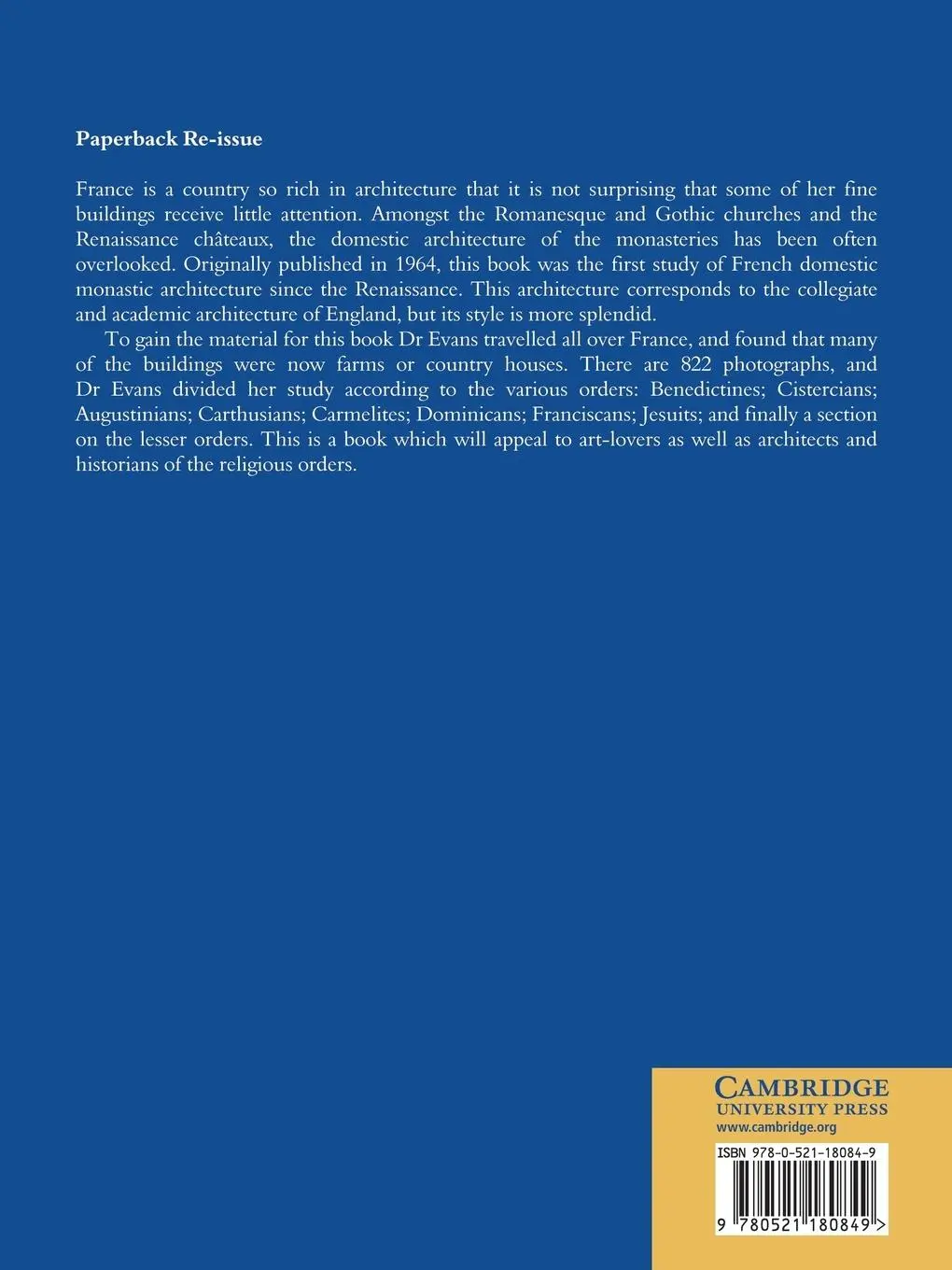Rückseite: 9780521180849 | Monastic Architecture in France | Joan Evans | Taschenbuch | Englisch