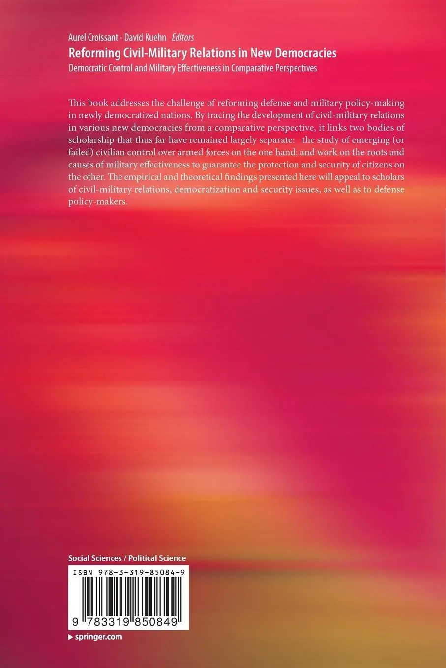 Rückseite: 9783319850849 | Reforming Civil-Military Relations in New Democracies | Taschenbuch