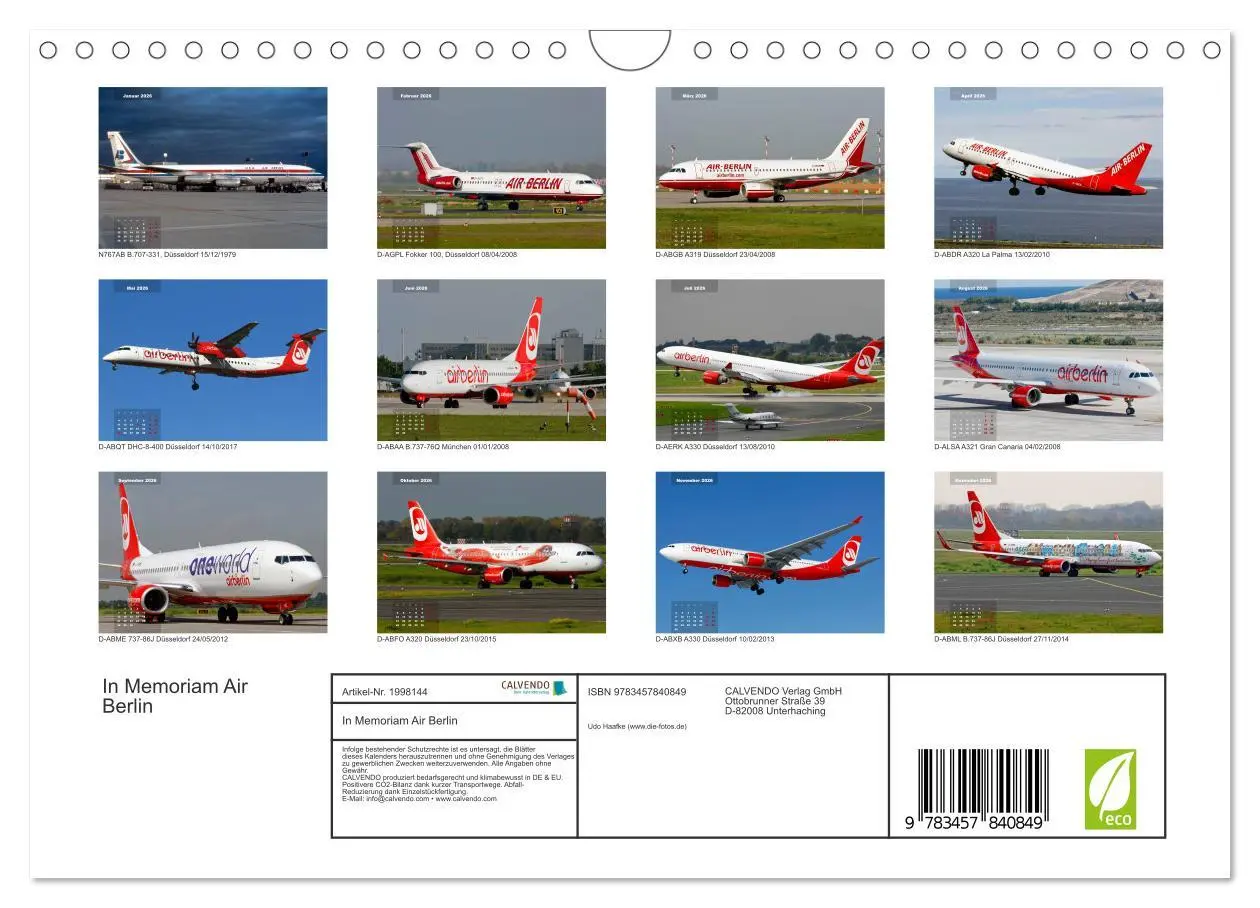 Bild: 9783457840849 | In Memoriam Air Berlin (Wandkalender 2026 DIN A4 quer), CALVENDO...
