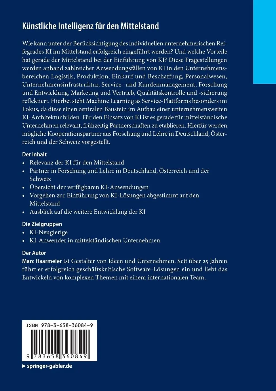 Rückseite: 9783658360849 | Künstliche Intelligenz für den Mittelstand | Marc Haarmeier | Buch