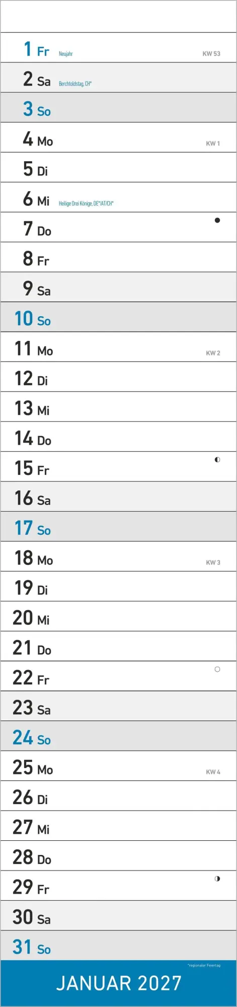 Bild: 4069095010949 | Streifenplaner XL BLAU 2027 | Neumann Verlage GmbH &amp; Co KG | Kalender