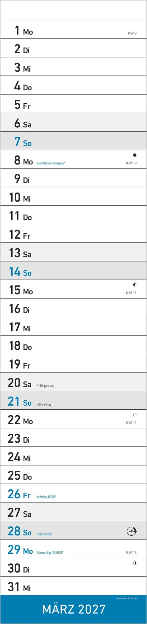 Bild: 4069095010949 | Streifenplaner XL BLAU 2027 | Neumann Verlage GmbH &amp; Co KG | Kalender