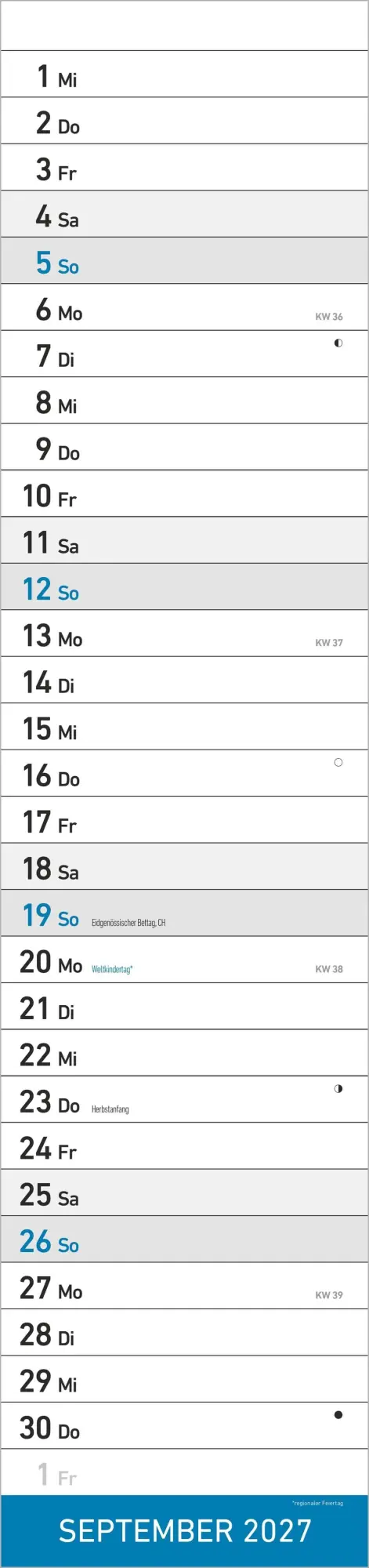 Bild: 4069095010949 | Streifenplaner XL BLAU 2027 | Neumann Verlage GmbH &amp; Co KG | Kalender