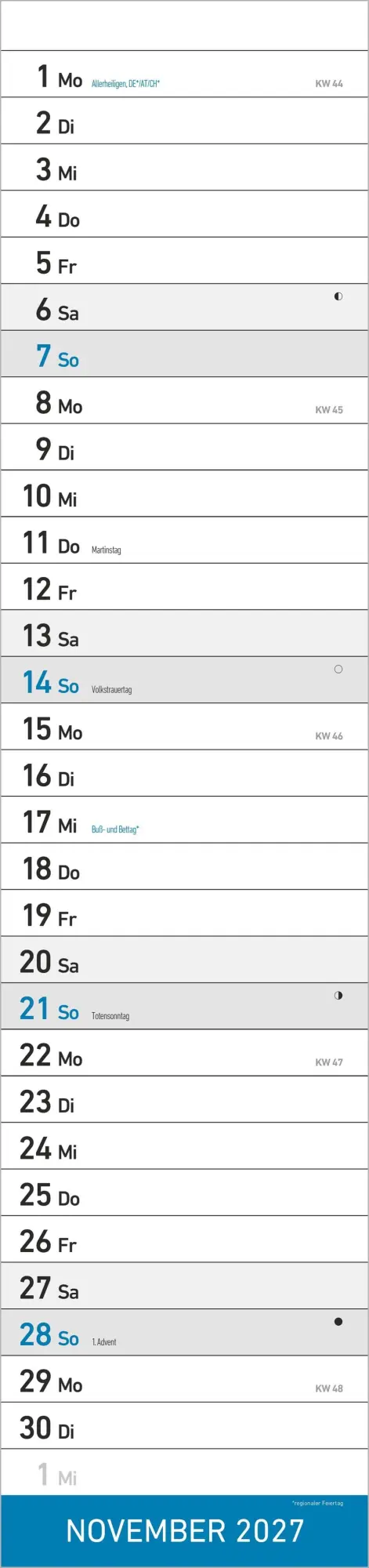 Bild: 4069095010949 | Streifenplaner XL BLAU 2027 | Neumann Verlage GmbH &amp; Co KG | Kalender