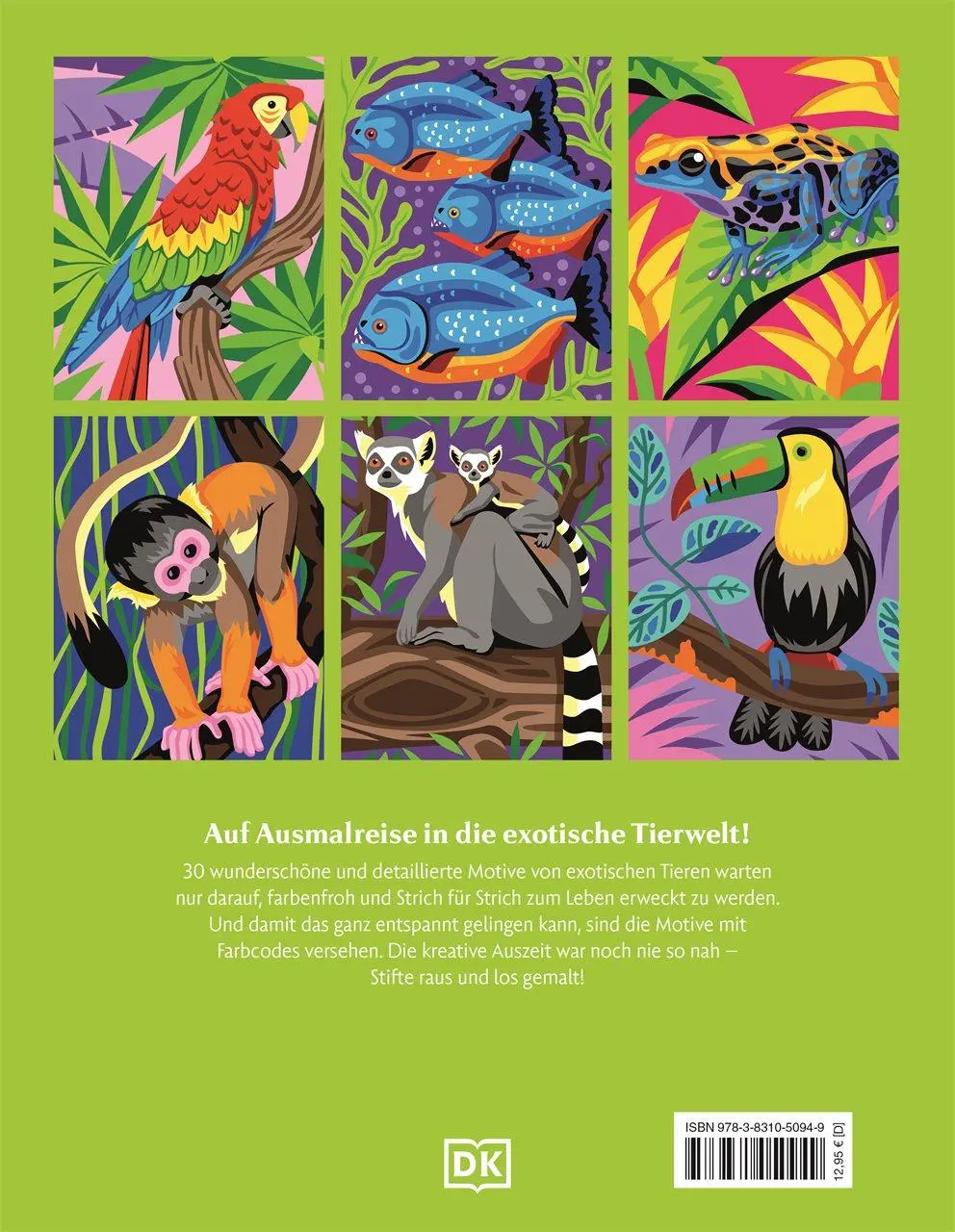 Rückseite: 9783831050949 | Ausmalen &amp; Entspannen. Exotische Tiere | DK Verlag | Taschenbuch