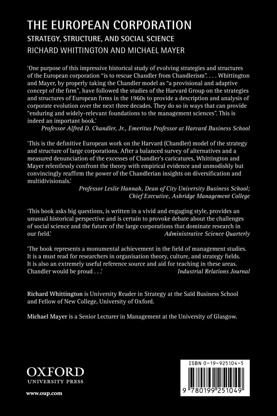 Rückseite: 9780199251049 | The European Corporation | Strategy, Structure, and Social Science