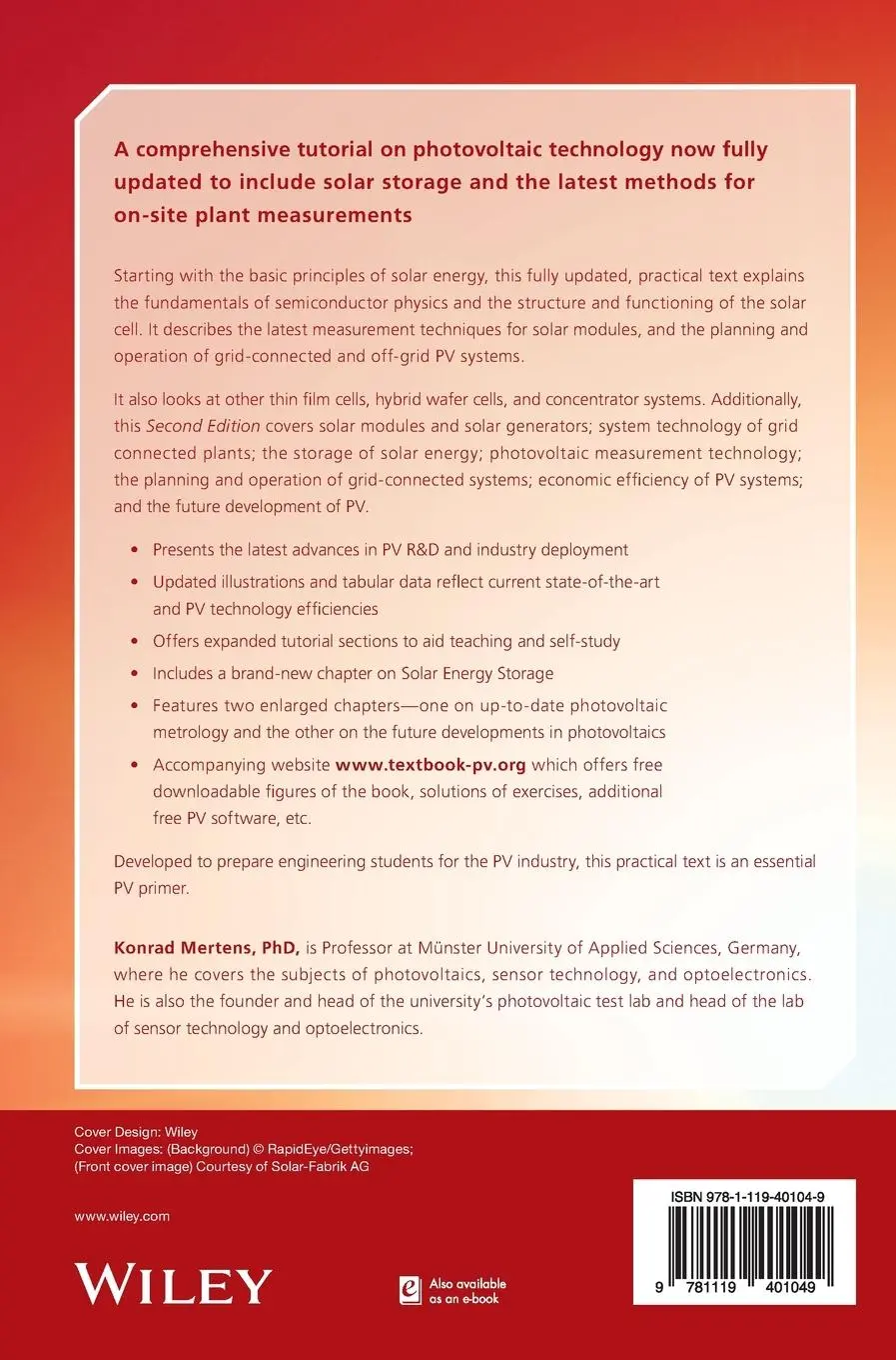 Rückseite: 9781119401049 | Photovoltaics | Fundamentals, Technology, and Practice | Mertens