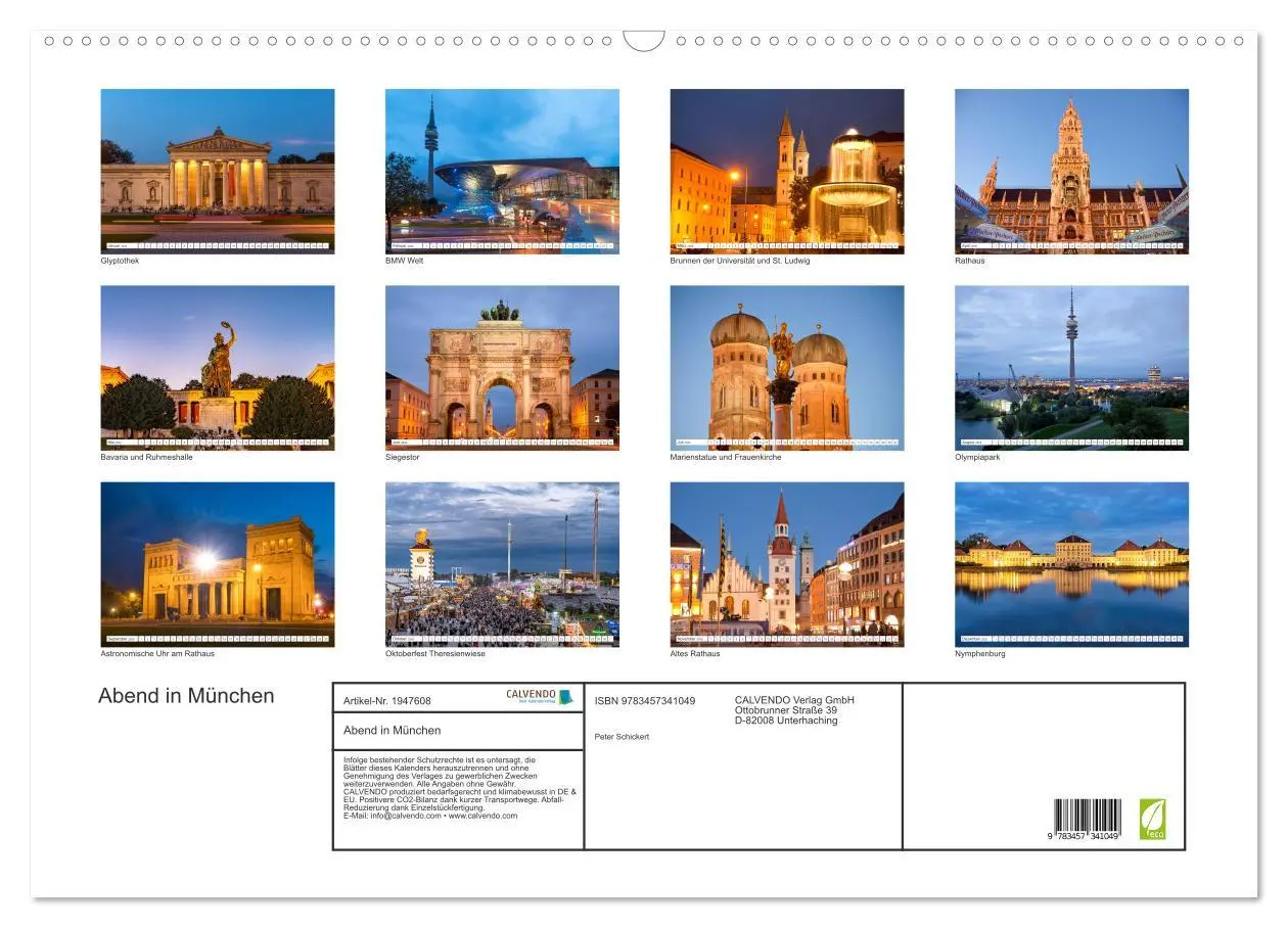Bild: 9783457341049 | Abend in München (Wandkalender 2026 DIN A2 quer), CALVENDO...